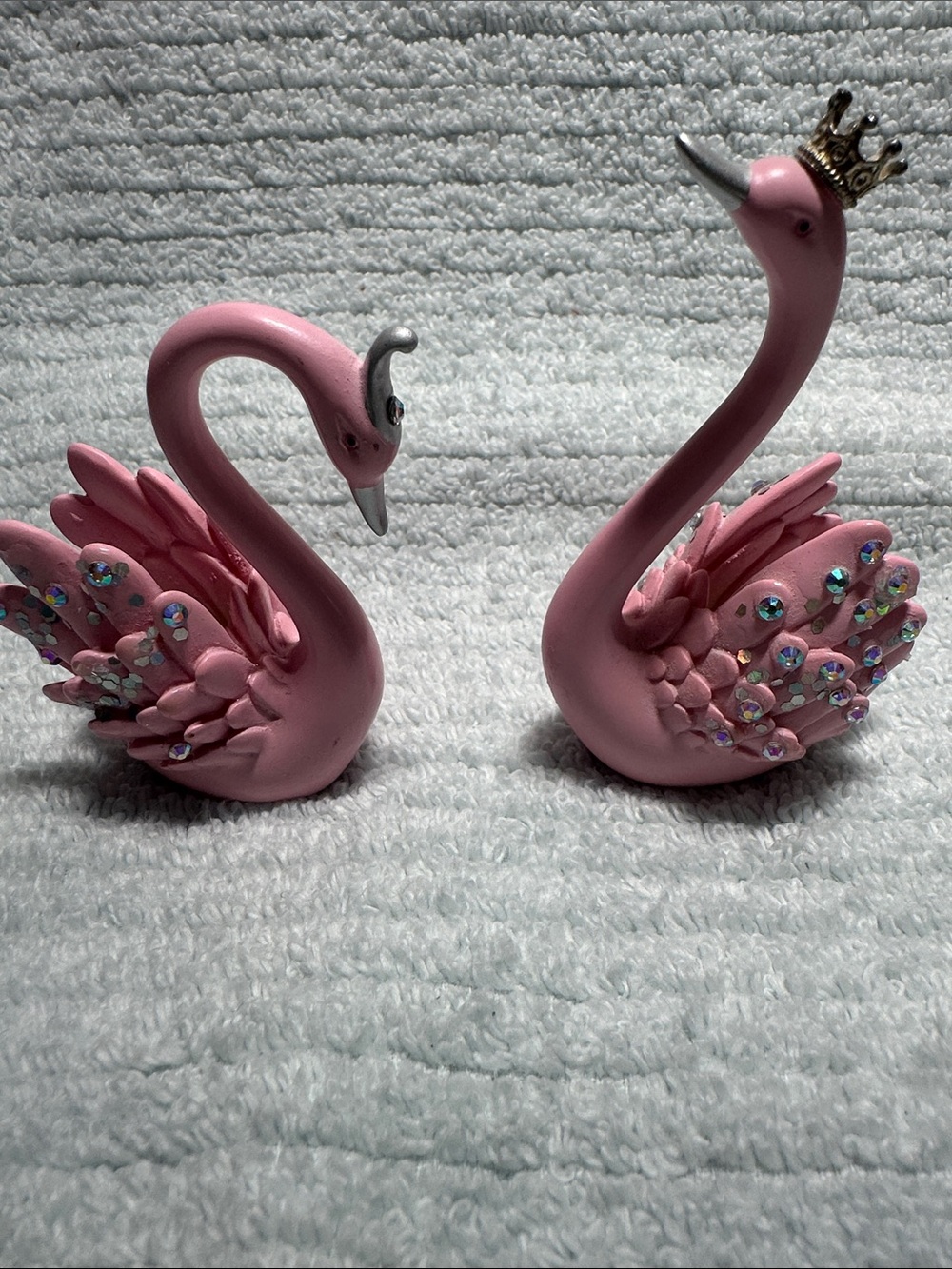 Pink Decorative Swan Figurines with Crown & Rhinestones- Home Accents